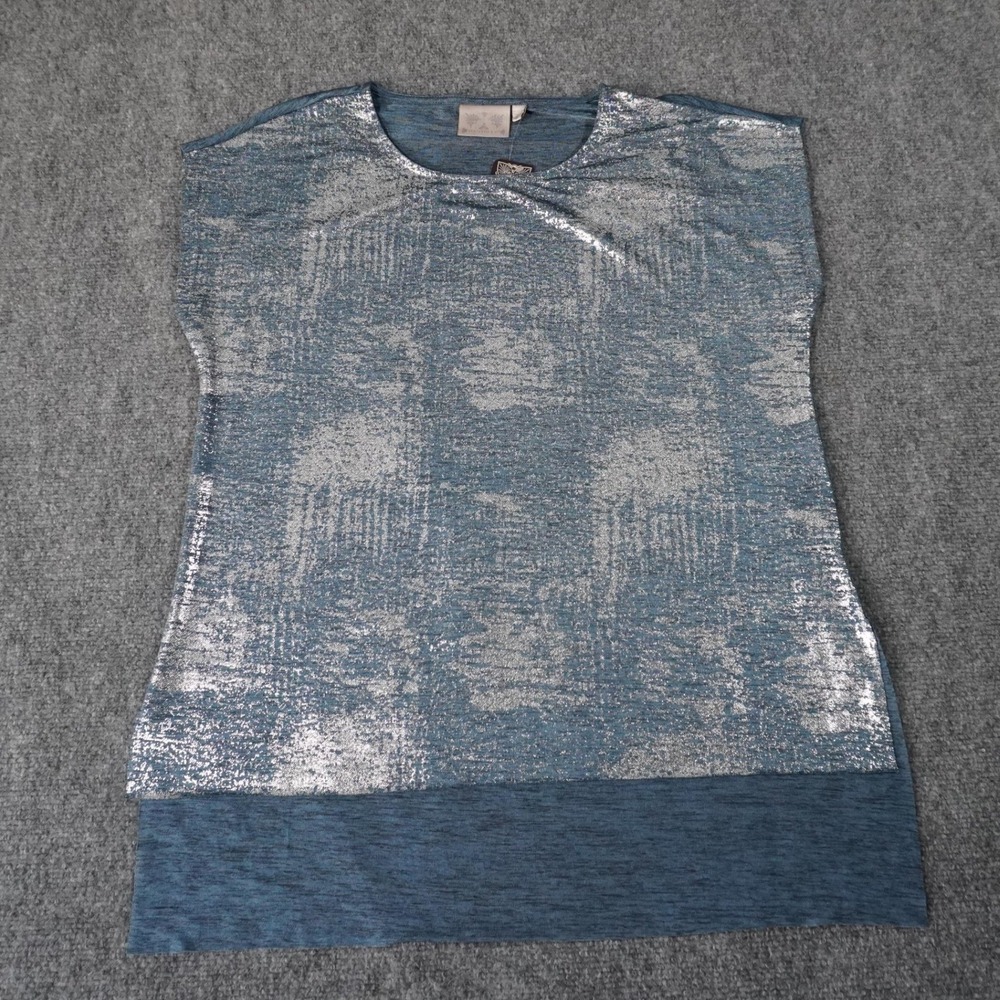 Dantelle Blue Silver Metallic Knit Sleeveless Tunic Top‎ Women's Size M